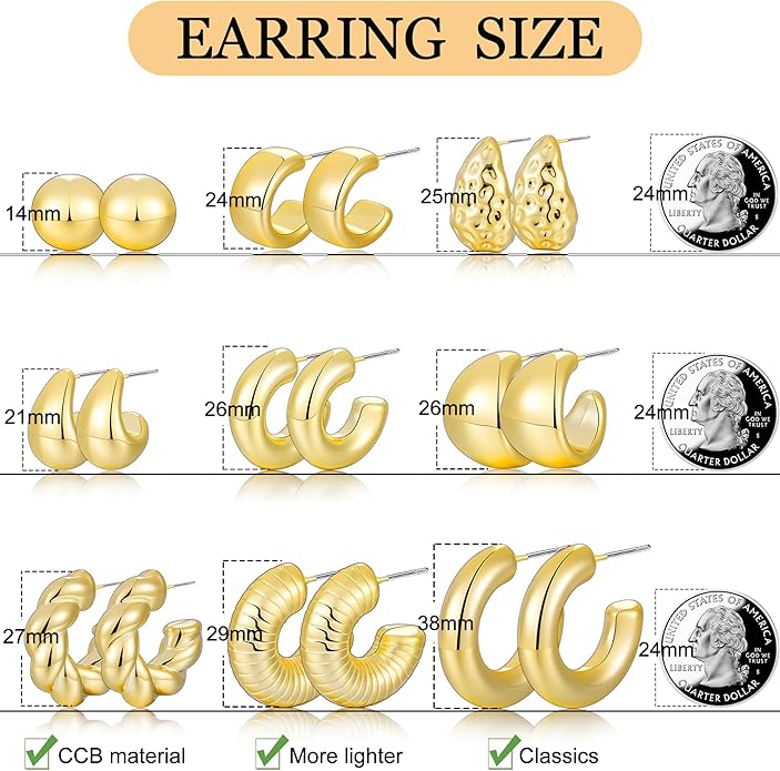 36 Pairs Gold Hoop Earrings Set for Women, Fashion Chunky Gold Hoop Earrings Multipack, Hypoallergenic Pearl Chain Twisted Statement Earring Pack for Birthday Party Jewelry