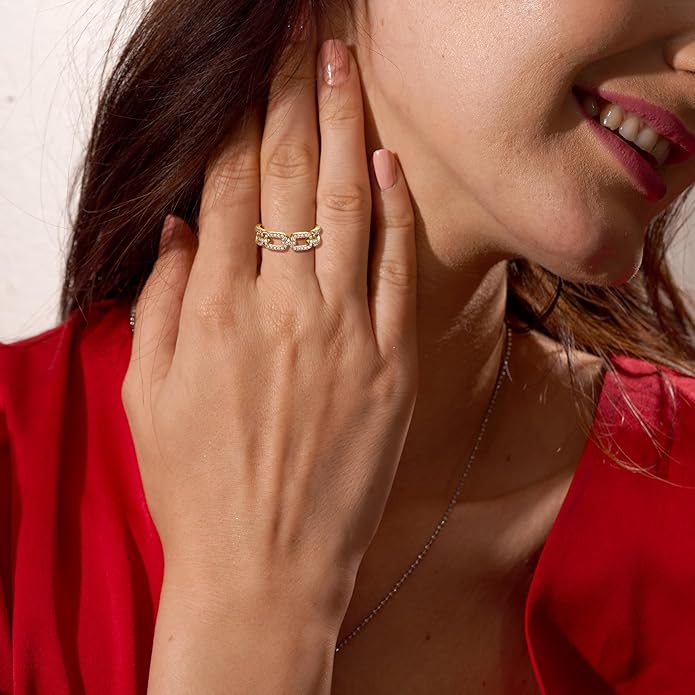 LAVALE Moissanite Wedding Band for Women,Twist Link D Color VVS1 Lab Created Diamond Rings,Half Eternity Stackable Band Ring,S925 Sterling Silver Chain Link Ring