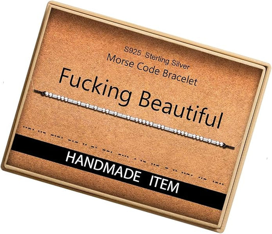 Monily Inspirational Gifts for Women Morse Code Bracelets for Women Funny Bracelet for Friend Funny Gift for Women Sterling Silver Bracelet for Women