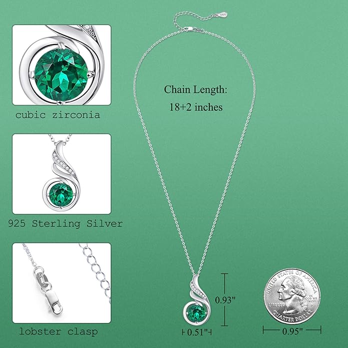 TANGPOET Birthstone Gemstone Necklaces for Women 925 Sterling Silver Dainty Pendant Jewelry Valentines Mothers Day Christmas Birthday Gifts for Mom Girlfriend Wife Daughter