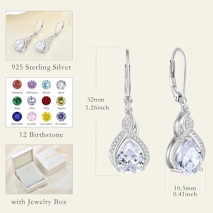 Infinity Teardrop Jewelry Set for Women Necklace & Earrings April Birthstone Jewelry