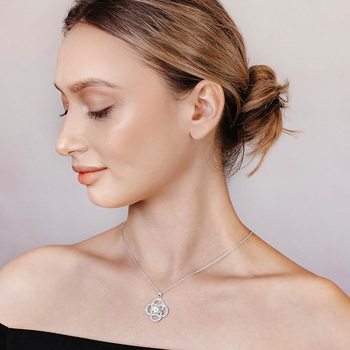 Moissanite Pendant Necklace for Women – 925 Sterling Silver Necklace for Women Infinity Pendant, Dainty Silver Jewelry Gift Box for Mom Wife Girlfriend – Birthday Anniversary 1-3 CT