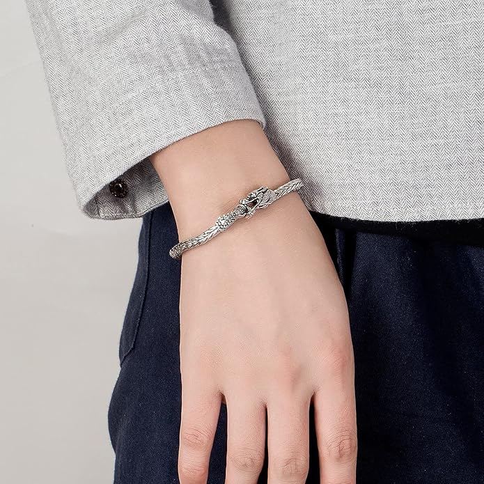 H&Beautimer Fashion 925 Sterling Silver Dragon Chain Bracelet 5MM-7 "8" 9" Solid Thick Side Link Bangle For Men Golden Jewelry Gift