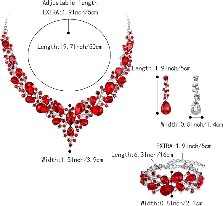 BriLove Wedding Bridal Jewelery for Women Austrian Crystal Teardrop Cluster Statement Necklace Dangle Earrings Link Bracelet Set