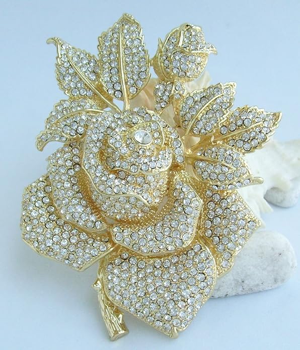 Gorgeous Wedding 5.32" Big Rose Flower Brooch Pin Austrian Crystal Pendant BZ2994