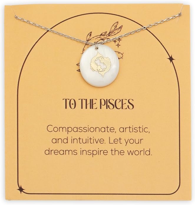 Zodiac Sign Necklace – Mother of Pearl Pendant – Available in Two Finish 925 Sterling Silver and 14K Gold Plated – Adjustable Chain – Horoscope Jewelry Gift with Zodiac Card & Gift Box