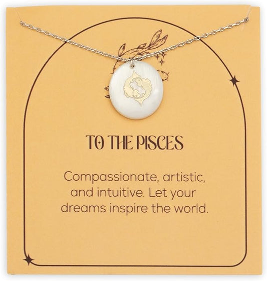 Zodiac Sign Necklace – Mother of Pearl Pendant – Available in Two Finish 925 Sterling Silver and 14K Gold Plated – Adjustable Chain – Horoscope Jewelry Gift with Zodiac Card & Gift Box