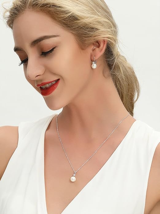 925 Sterling Silver Freshwater Cultured Pearl Pendant Necklace JO WISDOM Jewelry for Women,Girls