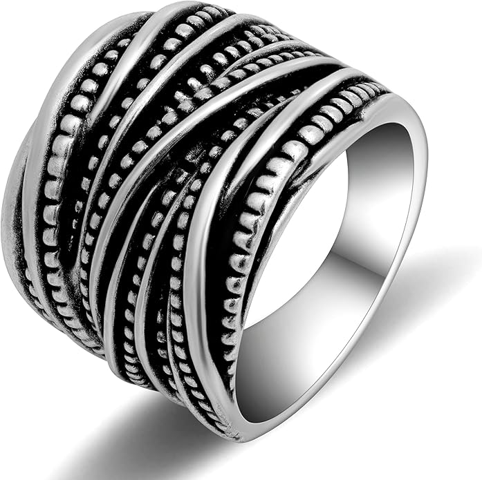 2 Tone Intertwined Crossover Statement Ring Fashion Chunky Band Rings for Women Wide Index Finger Rings Costume Jewelry