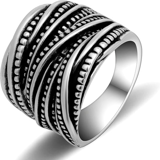 2 Tone Intertwined Crossover Statement Ring Fashion Chunky Band Rings for Women Wide Index Finger Rings Costume Jewelry