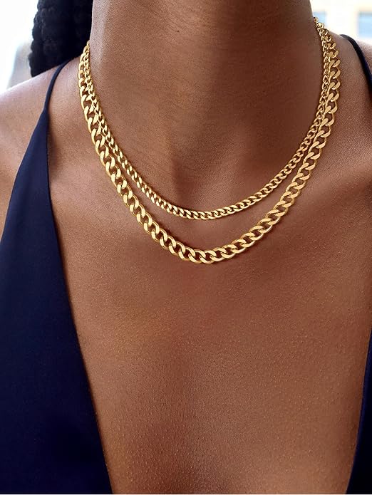 Moodear Layered Necklace for Women Trendy Chunky 14K Gold Plated/Sliver Plated Chain Necklace Cuban Link Paperclip Chain Toggle Clasp Necklace Fashion Jewelry