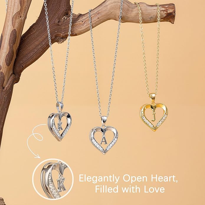 Turandoss Heart Initial Necklaces for Women - Dainty 14K Gold Plated CZ Heart Pendant Necklace with Tiny Letter A-Z, Non Tarnish Waterproof Trendy Jewelry Gifts for Mom Wife Girlfriend