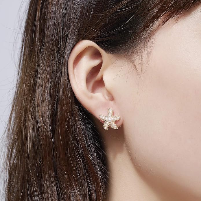 Kruckel Pearl Earrings for Women, Starfish, A reminder to embrace our dreams, Hypoallergenic, Lead-Free, Nickel-Free, with Greeting Card, Great Wedding Birthday Anniversary Retirement Gift for Woman