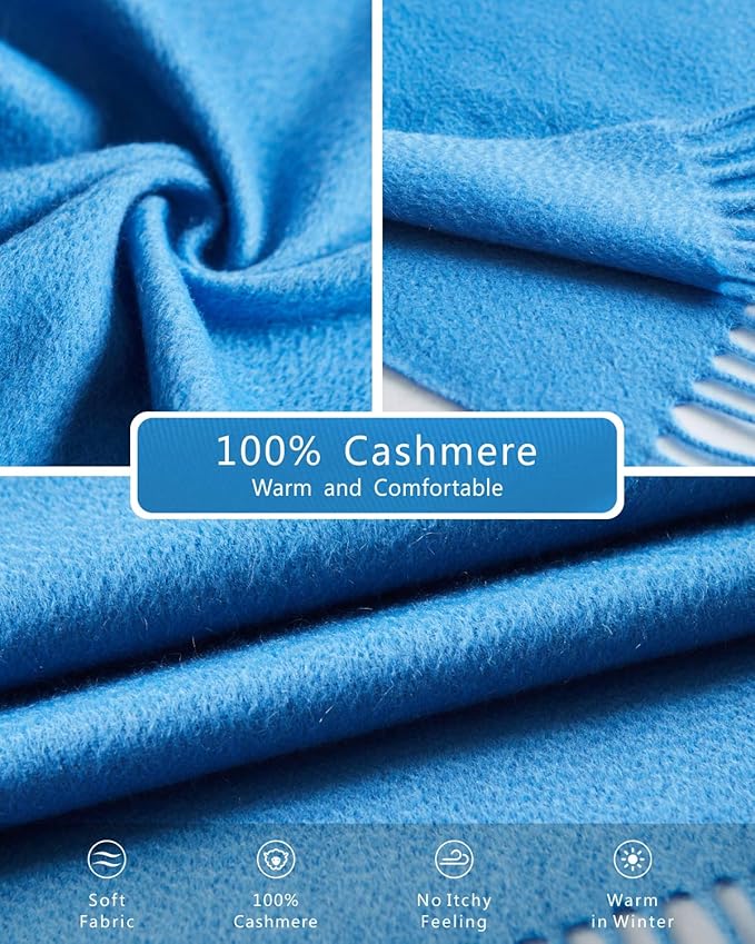 EURKEA 100% Cashmere 2025 Winter Scarf for Women Fringed Edges Warm & Soft Lightweight Solid/Plaid/Two-Tone Free Size