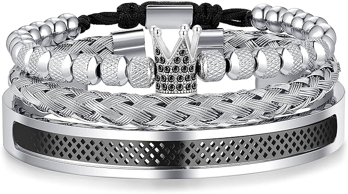WFYOU 3PCS Stainless Steel Bracelets for Men Gold Roman Numeral Bangle Bracelet Twisted Cable Bracelet Adjustable Cuff Bracelet Mens Luxury Jewelry Bracelets Gifts