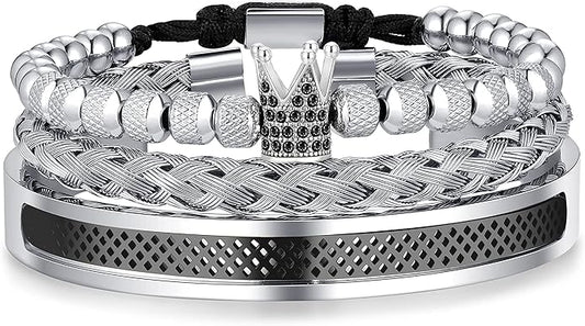 WFYOU 3PCS Stainless Steel Bracelets for Men Gold Roman Numeral Bangle Bracelet Twisted Cable Bracelet Adjustable Cuff Bracelet Mens Luxury Jewelry Bracelets Gifts