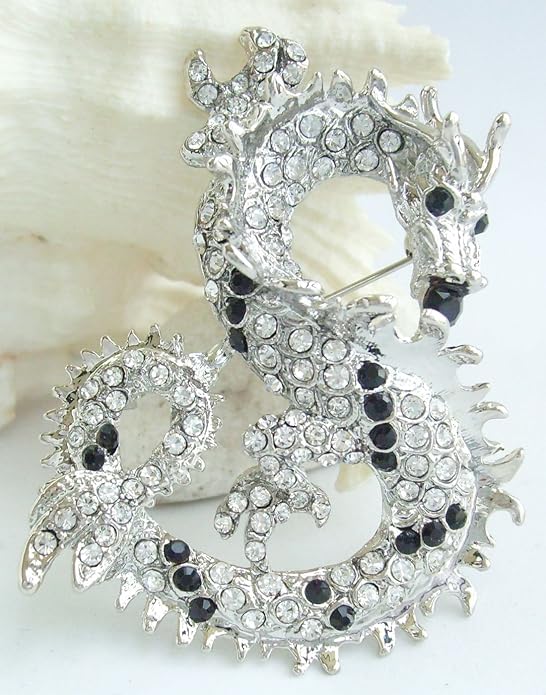 Art Style 2.36" Dragon Brooch Pin Pendant Austrian Crystal BZ2980