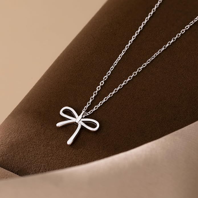 SLUYNZ Solid 925 Sterling Silver Bow Choker Necklace for Women Teens Simple Bowknot Pendant Necklace
