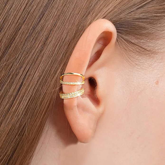 Gold Ear Cuffs Earrings for Women Non Piercing - Clip on Cartilage Earrings Dainty 14K Gold Sterling Silver Plated Cubic Zirconia Huggie Hoop Earring for Women No Tarnish Trendy Jewelry Set