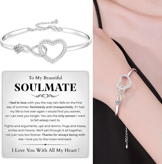 To My Soulmate Bracelet, Soulmate Bracelet For Women, Soulmate's Jewelry Gift From Boyfriend Husband Friend With Message Card And Box Meaning, Valentine Gifts For Her, Birthday Christmas Gifts