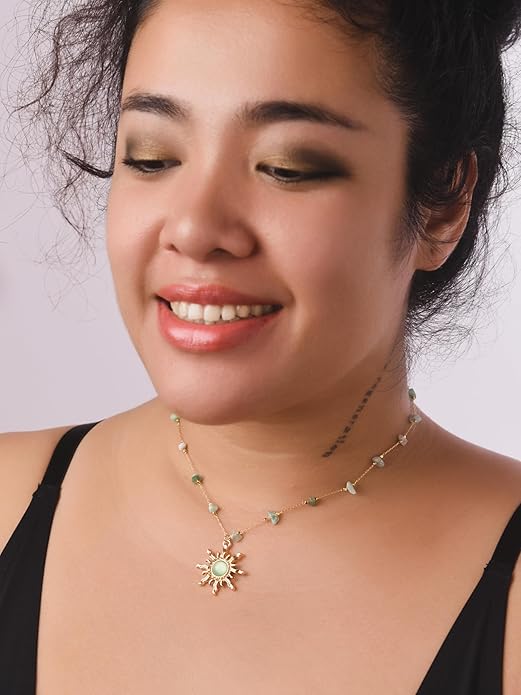 Sacina Sun Choker Necklace, Natural Crystal Necklace, Boho Hippie Jewelry, Christmas Jewelry Gift For Women