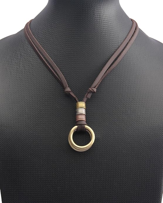 Long Boho Necklaces for Women Vintage Leather Wooden Pendant Y Choker Ethnic Style Gold Circle Hippie Sweater Necklace