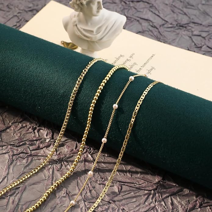Gold Ankle Bracelets for women,14k Gold/Silver Plated Waterproof Layered lightweight Cuban Link Figaro Chain Heart anklet butterfly anklet Pearl Ankle Bracelets Set Gold Anklets for women Trendy Jewelry Gift for Women