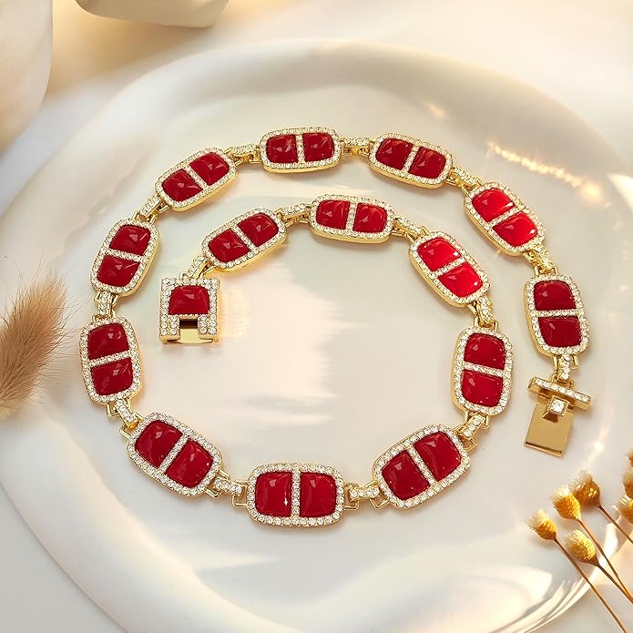 Chunky Necklace for Women 12 Colors Diamond Stone Gold Statement Necklace for Women Full Trendy Blue Birthstone Choker Necklace for Women Square Design Necklace Jewelry