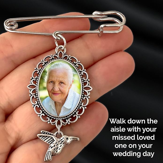 Wedding Boutonniere Oval Bouquet Charm Pin Hummingbird Photo Charm Mother of the Bride Groom with Photo Resizing Software