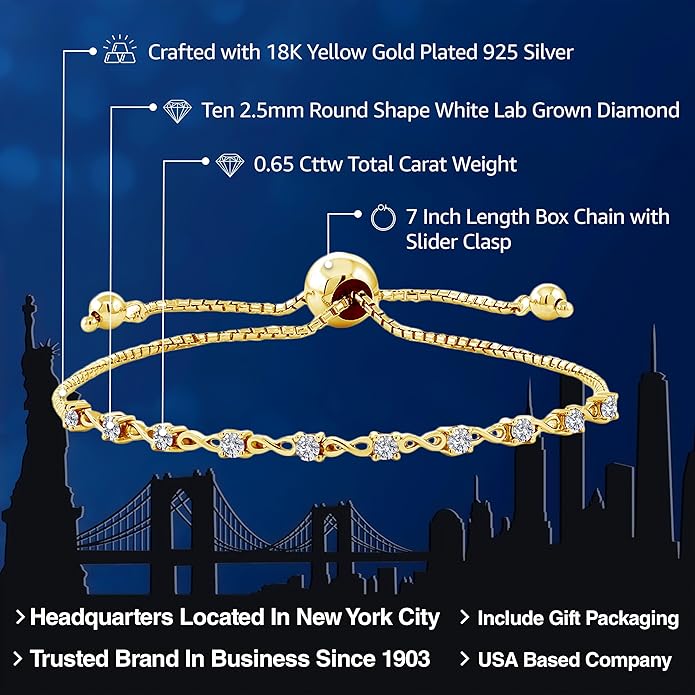 Gem Stone King Round Gemstone Birthstone Tennis Bracelet For Women | 925 Sterling Silver | 2.5MM Round | Fits Up To 9 Inch Wrist | Adjustable Bolo Bracelet For Women | Easy-On Easy-Off