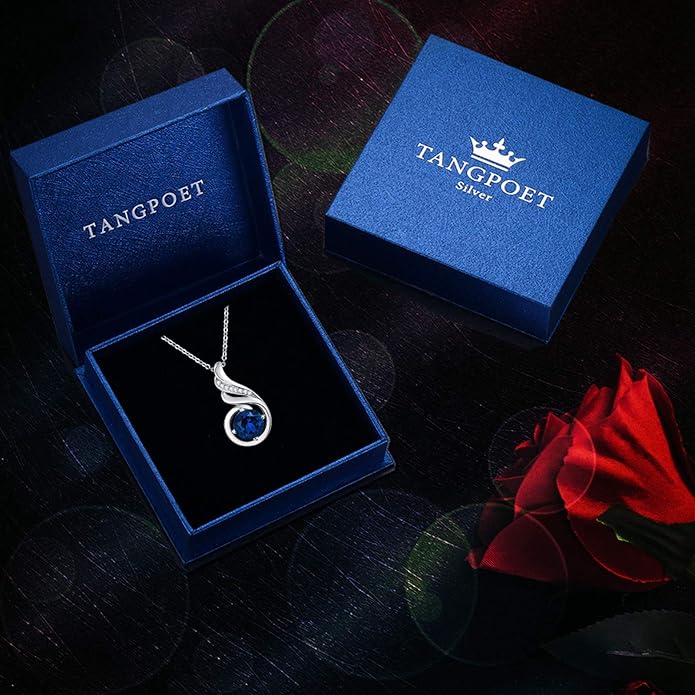 TANGPOET Birthstone Gemstone Necklaces for Women 925 Sterling Silver Dainty Pendant Jewelry Valentines Mothers Day Christmas Birthday Gifts for Mom Girlfriend Wife Daughter