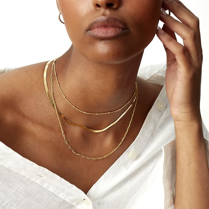 Freekiss Herringbone Necklace for Women,Dainty Gold Necklace,14k Gold Plated Snake,Gold Chain Choker Necklaces,Simple Gold Layered Necklaces,Gold Jewelry Gift for Women