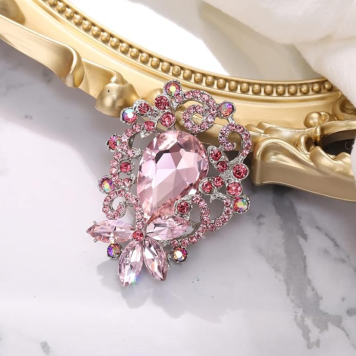 BriLove Elegant Crystal Teardrop Marquise Bouquet Brooch Pin for Women