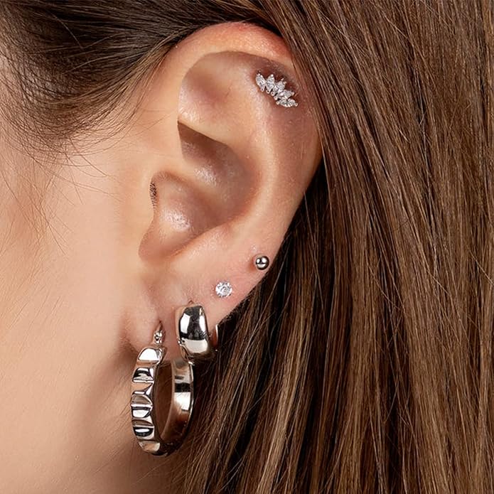 Stud Earrings for Women Hypoallergenic Sterling Silver Post Hoop and Studs Earrings Set for Multiple Piercing Small Ball Cubic Zirconia Earring Studs for Women Trendy Jewelry Gifts（6 Pairs）