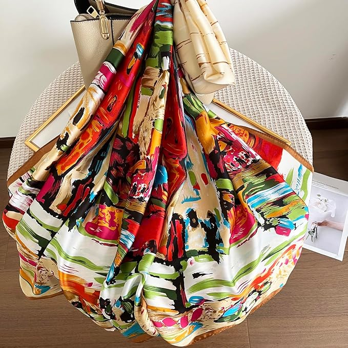 Long Silk Like Scarf Lightweight Satin Scarves Large Sunscreen Shawl Wrap for Women