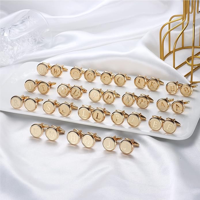LOYALLOOK Initial Gold Cufflinks for Men Gold Cuff Links Personalized Copper CuffLinks Letter Cufflinks Gift for Groom Husband Father