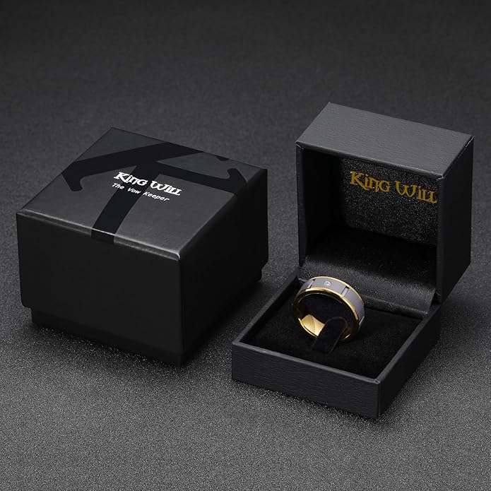 King Will Mens Tungsten Wedding Band with Cubic Zircon Inlay 7mm/8mm Flat Cut Comfort Fit Engagement Rings