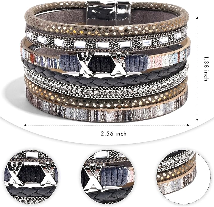VIBILIA Boho Leather Wrap Bracelets for Women Multi-Layer Bracelets with Strong Clasp Jewelry for Women