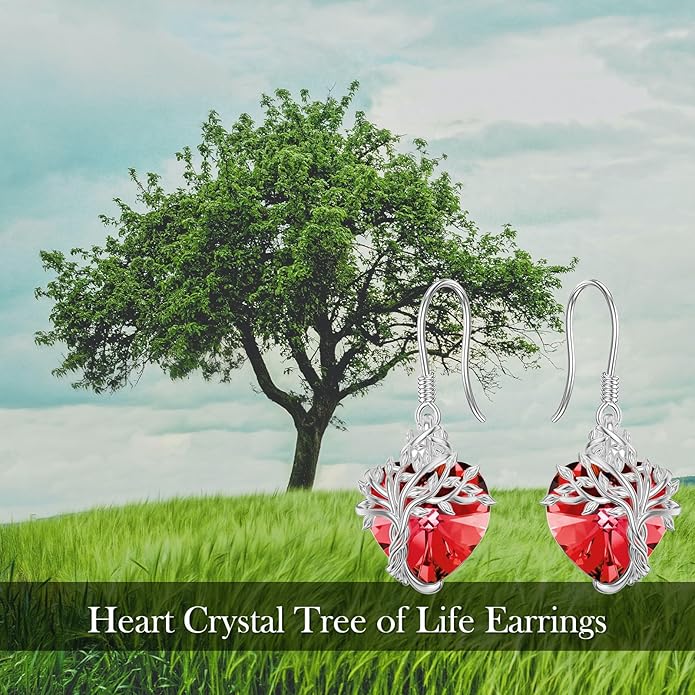 TOUPOP Tree of Life Earrings 925 Sterling Silver Family Tree Dangle Drop Earrings Crystal Jewelry Birthday Christmas Gifts for Women Her