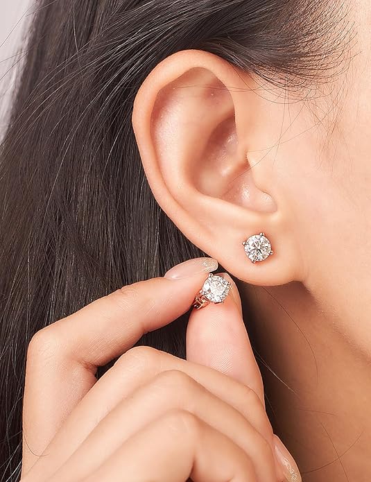 IMOLOVE Moissanite Stud Earrings for Women in Sterling Silver Hypoallergenic 1-3CT D Color Round Cut Moissante Earrings