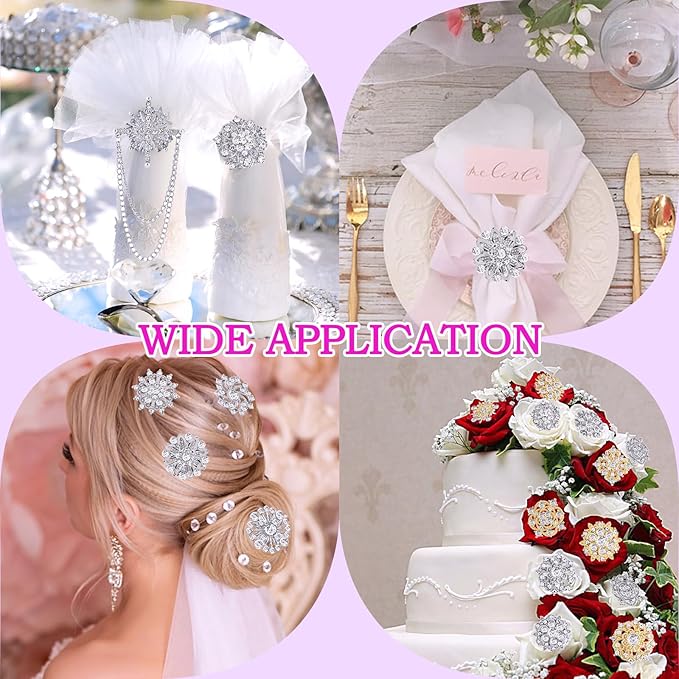 Yhsheen Silver Rhinestone Brooches Pin Kits Crystal Pearl Brooches for Bouquets for Wedding Decoration Accessories Jewelry Making Crafts(Sliver-14PCS)-A