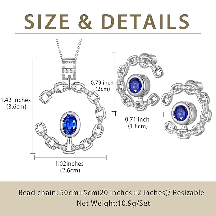 Ydou Elegant C-Shaped Crystal Necklaces/Stud Earrings Set with Birthstone Jewelry Set Silver Plated Fashion Jewelry for Women CS0003