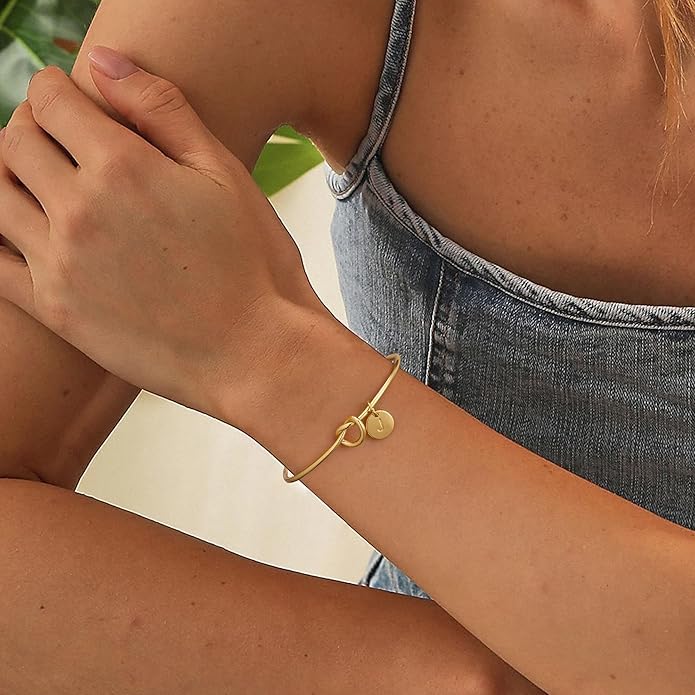 Turandoss Initial Bracelets for Women - Dainty Knot Letter A-Z Initial Bracelet for Women, Personalized Cuff Bangle Bracelet for Women, Jewelry for Women