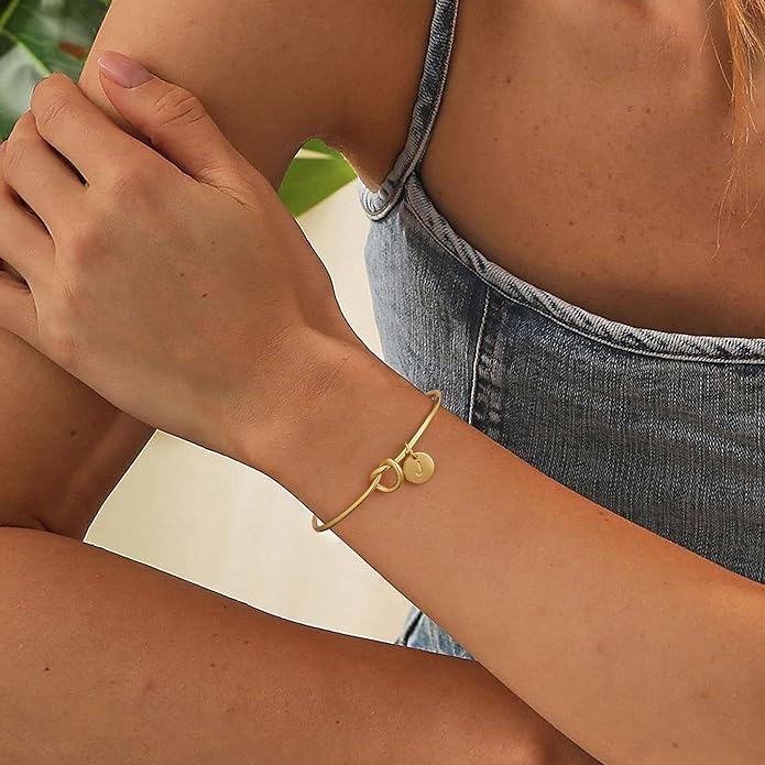 Turandoss Initial Bracelets for Women - Dainty Knot Letter A-Z Initial Bracelet for Women, Personalized Cuff Bangle Bracelet for Women, Jewelry for Women