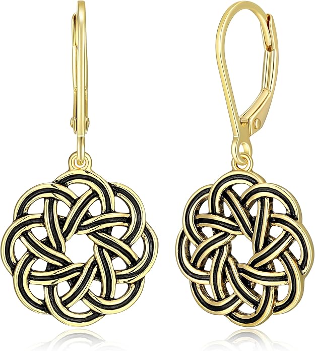 Amazon Essentials .925 Sterling Silver Dangle Earrings for Women, Trendy Drop Women Earrings Hypoallergenic Nickel-Free Jewelry - Lightweight Leverback Celtic Knot Design Jewelry