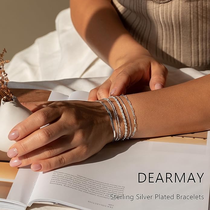 DEARMAY 14K Gold Plated Bracelets for Women Waterproof, Jewelry Sets Trendy Thin Dainty Stackable Cuban Link Paperclip Chain Bracelet Pack Fashion Accessories Gifts for Womens