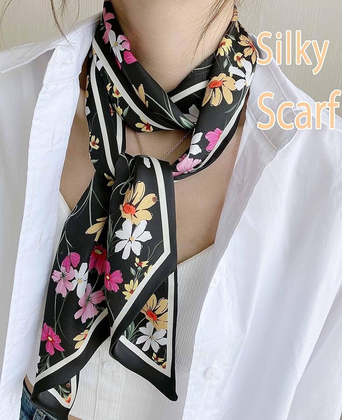 kcctoo 59" Mulberry Silk Like Head Scarf Women's Fashion Square Neck Satin Scarfs for Bag Hair Scarves Gift 59 * 5.9”