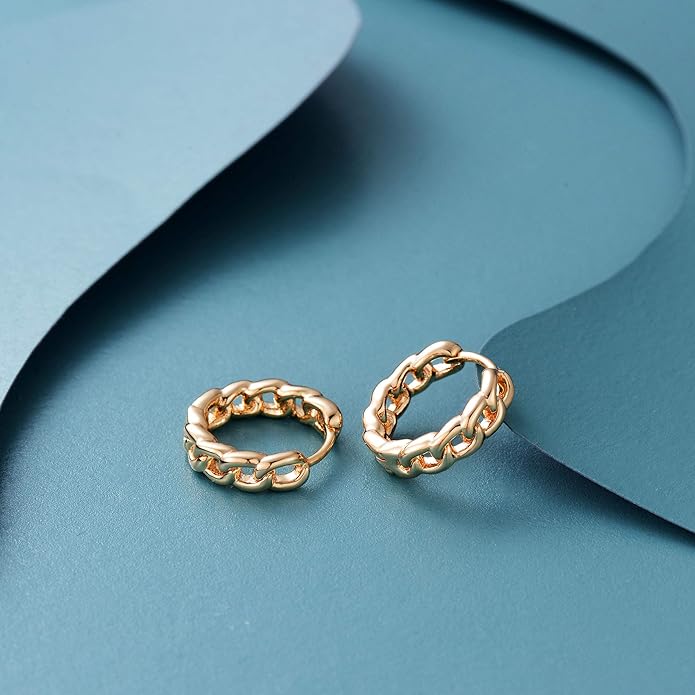 Gold Huggie Hoop Earrings 14K Gold Plated Dainty Chunky Thick Hoop Diamond Cubic Zriconia Inlay Sleeper Tiny Delicate Boho Beach Simple Hypoallergenic Jewelry Gift for Her
