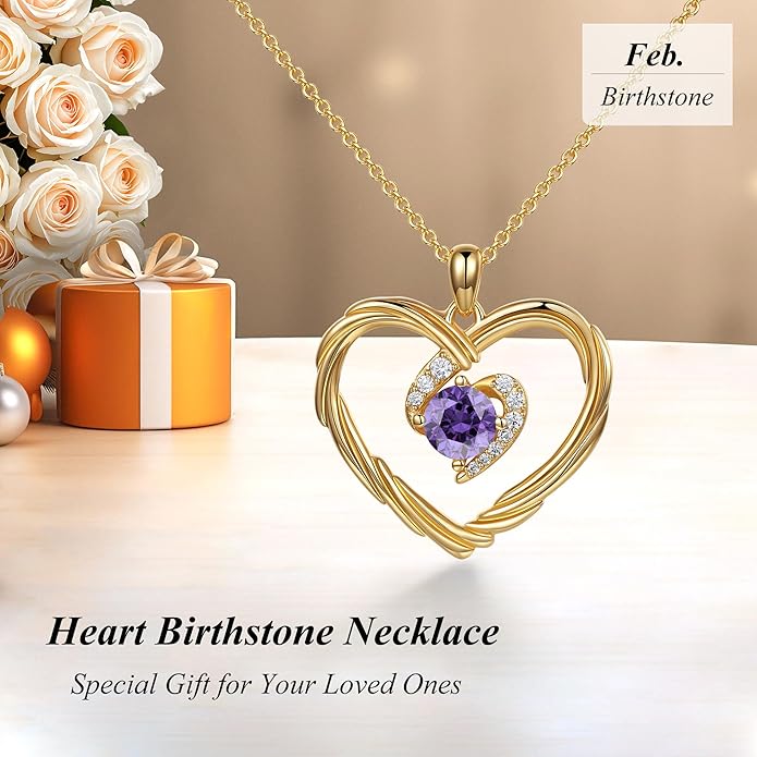 G&GEMSJEW 18K Gold Heart Birthstone Necklaces for Women, S925 Sterling Silver Jewelry Birthday Gifts for Women Wife Girlfriend Mom, Anniversary Christmas Valentines Gifts