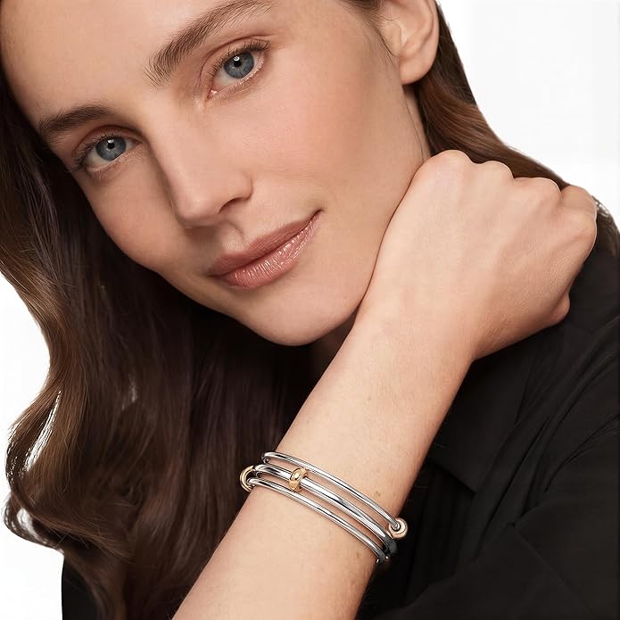 Musishiyu Gold Bracelets for Women Stacking Bangle - 18K Mixed Metal Tri-Color Rolling Interlocking Bands, Cubic Zirconia Fidget Anxiety Jewelry, Valentine's Galentine's Day Gifts (Love, Loyalty, Friendship)